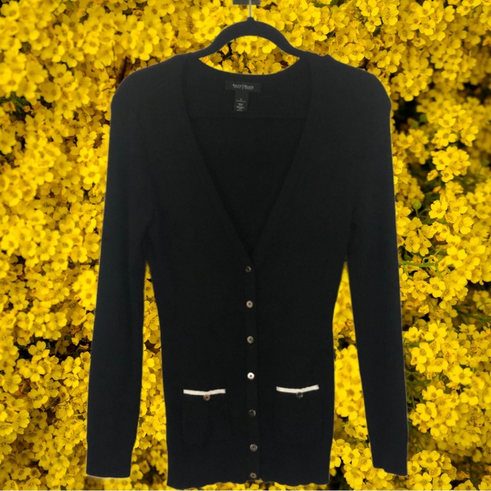WHBM V Neck Black Cardigan, Small